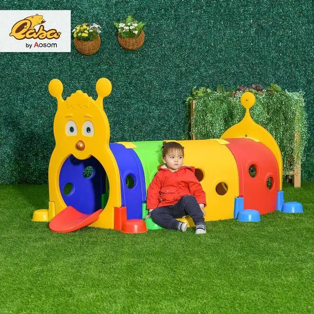 Alt view image 2 of 7 - Qaba Caterpillar Play Tunnel for Toddlers, Indoor, 4 Sections, Multicolored | Toddler Tunnel, Kids Crawl and Climb Through, Kids' Play Structure, Outdoor Use