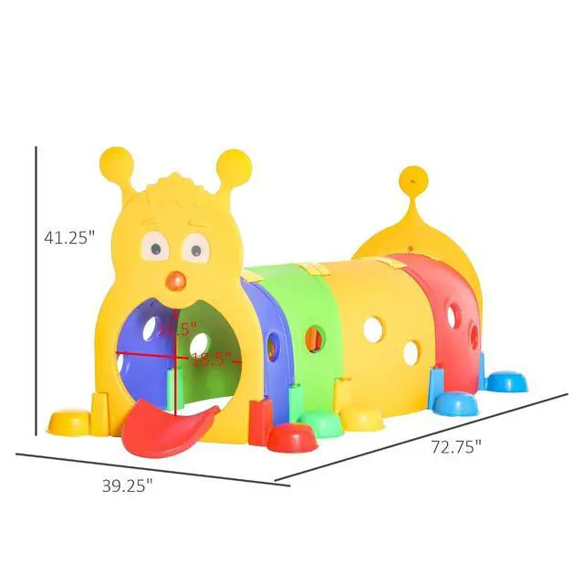 Alt view image 7 of 7 - Qaba Caterpillar Play Tunnel for Toddlers, Indoor, 4 Sections, Multicolored | Toddler Tunnel, Kids Crawl and Climb Through, Kids' Play Structure, Outdoor Use