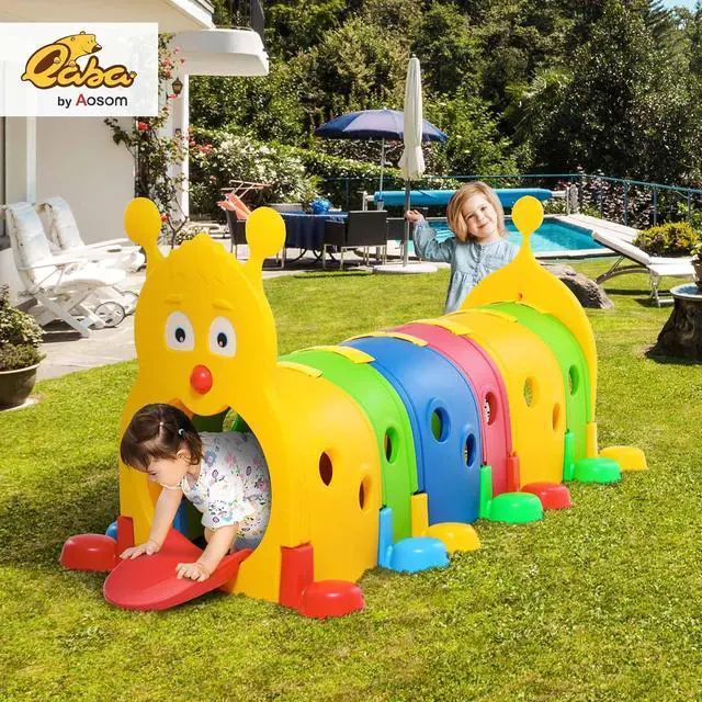 Alt view image 2 of 7 - Qaba Caterpillar Play Tunnel for Toddlers, Indoor, 6 Sections, Multicolored | Toddler Tunnel, Kids Crawl and Climb Through, Kids' Play Structure, Outdoor Use