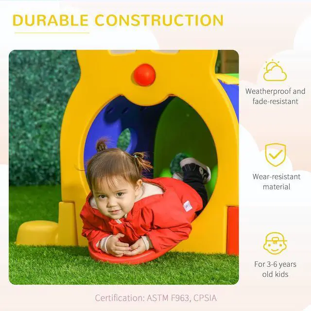Alt view image 4 of 7 - Qaba Caterpillar Play Tunnel for Toddlers, Indoor, 6 Sections, Multicolored | Toddler Tunnel, Kids Crawl and Climb Through, Kids' Play Structure, Outdoor Use