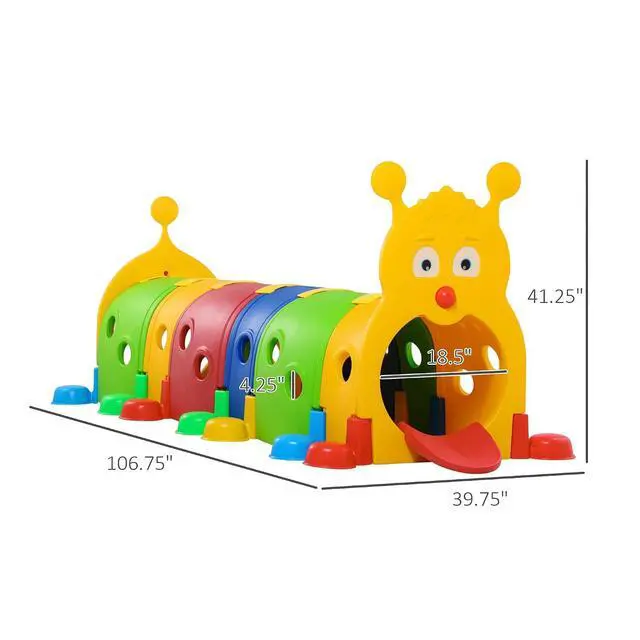 Alt view image 7 of 7 - Qaba Caterpillar Play Tunnel for Toddlers, Indoor, 6 Sections, Multicolored | Toddler Tunnel, Kids Crawl and Climb Through, Kids' Play Structure, Outdoor Use