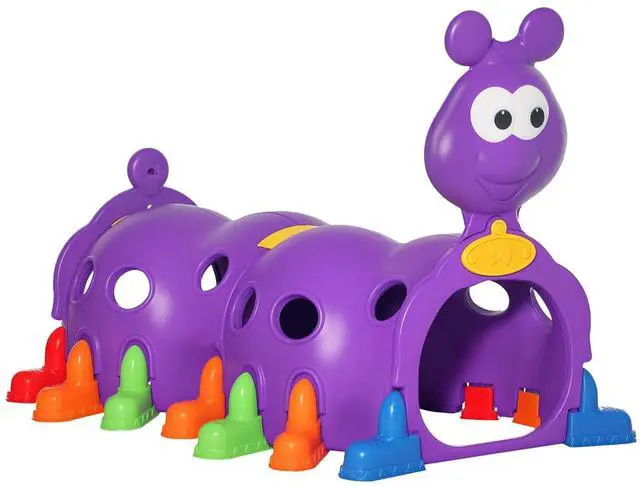 Main image of Qaba Caterpillar Play Tunnel for Toddlers, Indoor, 2 Sections, Purple | Toddler Tunnel, Kids Crawl and Climb Through, Kids' Play Structure, Outdoor Use