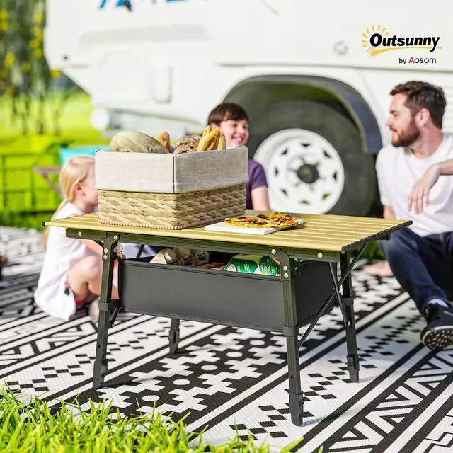 Alt view image 2 of 7 - 3ft Portable Camping Table Storage Bag Aluminum Lightweight Brown | Adjustable Height, Small Folding Table, Picnic, Outdoor Picnic BBQ Backyards Beach