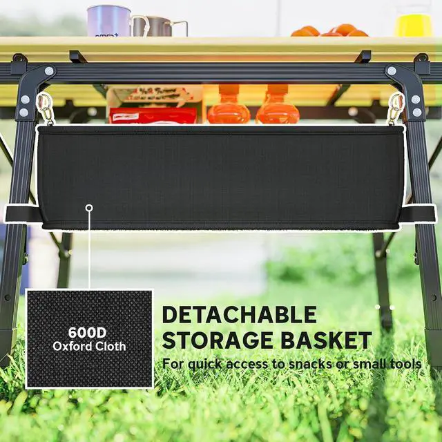 Alt view image 4 of 7 - 3ft Portable Camping Table Storage Bag Aluminum Lightweight Brown | Adjustable Height, Small Folding Table, Picnic, Outdoor Picnic BBQ Backyards Beach