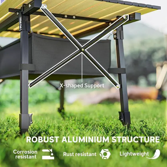 Alt view image 6 of 7 - 3ft Portable Camping Table Storage Bag Aluminum Lightweight Brown | Adjustable Height, Small Folding Table, Picnic, Outdoor Picnic BBQ Backyards Beach