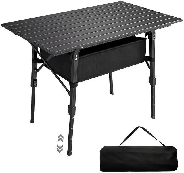 Main image of 3ft Portable Camping Table Storage Bag Aluminum Lightweight Black | Adjustable Height, Small Folding Table, Picnic, Outdoor Picnic BBQ Backyards Beach