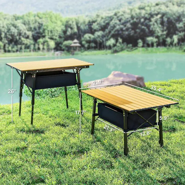 Alt view image 3 of 7 - 3ft Portable Camping Table Storage Bag Aluminum Lightweight Brown | Adjustable Height, Small Folding Table, Picnic, Outdoor Picnic BBQ Backyards Beach