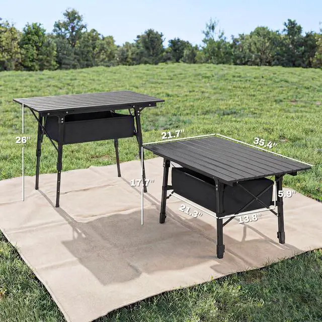 Alt view image 3 of 7 - 3ft Portable Camping Table Storage Bag Aluminum Lightweight Black | Adjustable Height, Small Folding Table, Picnic, Outdoor Picnic BBQ Backyards Beach
