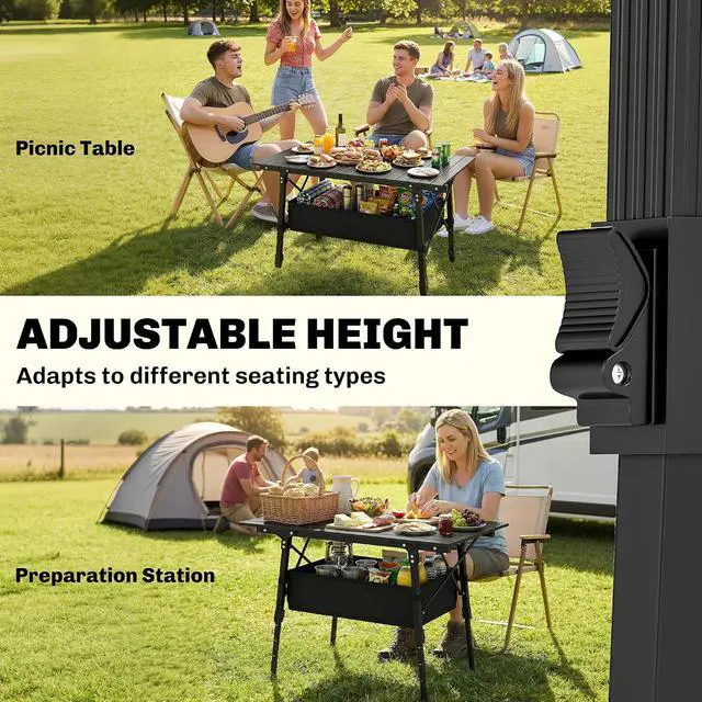 Alt view image 4 of 7 - 3ft Portable Camping Table Storage Bag Aluminum Lightweight Black | Adjustable Height, Small Folding Table, Picnic, Outdoor Picnic BBQ Backyards Beach