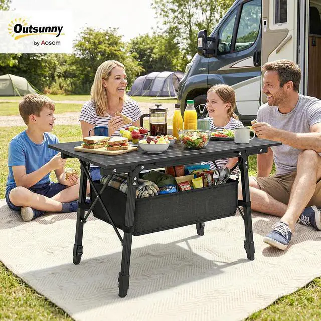 Alt view image 2 of 7 - 3ft Portable Camping Table Storage Bag Aluminum Lightweight Black | Adjustable Height, Small Folding Table, Picnic, Outdoor Picnic BBQ Backyards Beach