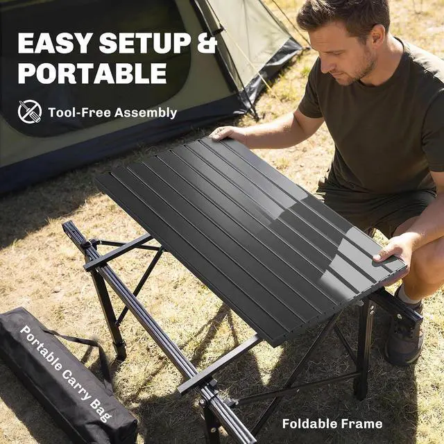 Alt view image 7 of 7 - 3ft Portable Camping Table Storage Bag Aluminum Lightweight Black | Adjustable Height, Small Folding Table, Picnic, Outdoor Picnic BBQ Backyards Beach