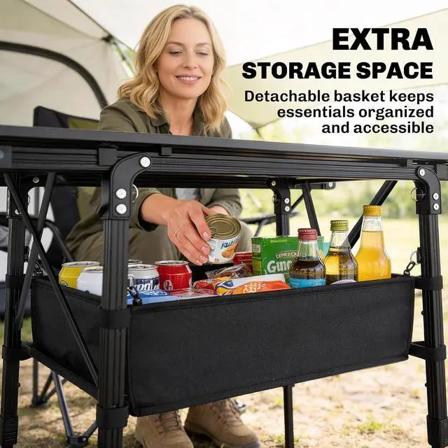 Alt view image 5 of 7 - 3ft Portable Camping Table Storage Bag Aluminum Lightweight Black | Adjustable Height, Small Folding Table, Picnic, Outdoor Picnic BBQ Backyards Beach