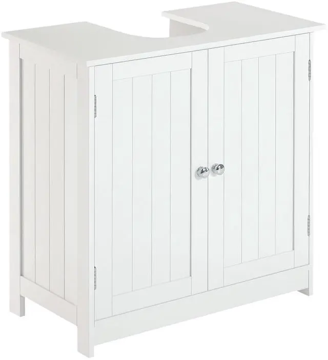 Main image of Under Sink Bathroom Cabinet with 2 Doors, Shelf, U-Shape, White | Pedestal Sink Storage Cabinet