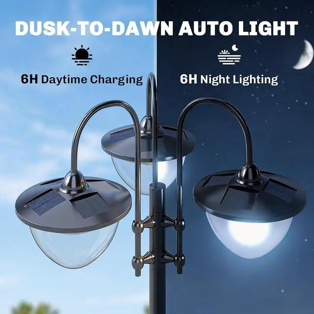 Alt view image 5 of 7 - 74.5" 3-Head Solar Lamp Post Light Outdoor with Planter, Black | Solar Pole Lights, Waterproof LED Lighting, Backyard Pathway Patio Lawn Driveway Decor