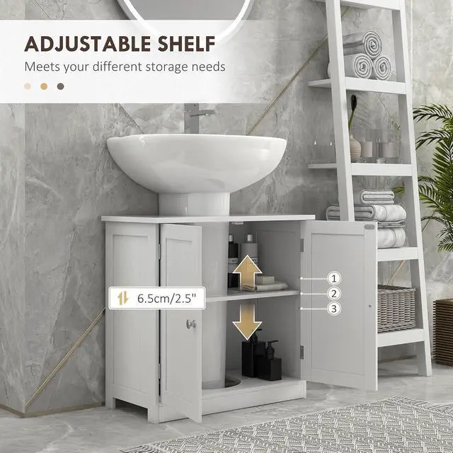 Alt view image 5 of 7 - Under Sink Bathroom Cabinet with 2 Doors, Shelf, U-Shape, White | Pedestal Sink Storage Cabinet