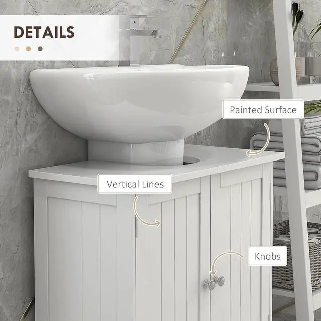 Alt view image 6 of 7 - Under Sink Bathroom Cabinet with 2 Doors, Shelf, U-Shape, White | Pedestal Sink Storage Cabinet