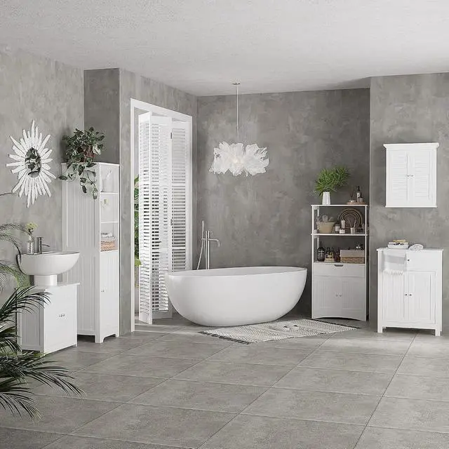 Alt view image 7 of 7 - Under Sink Bathroom Cabinet with 2 Doors, Shelf, U-Shape, White | Pedestal Sink Storage Cabinet