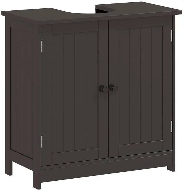 Main image of Under Sink Bathroom Cabinet, Pedestal Sink Storage Cabinet with 2 Doors, Shelf and U-Shape, Coffee
