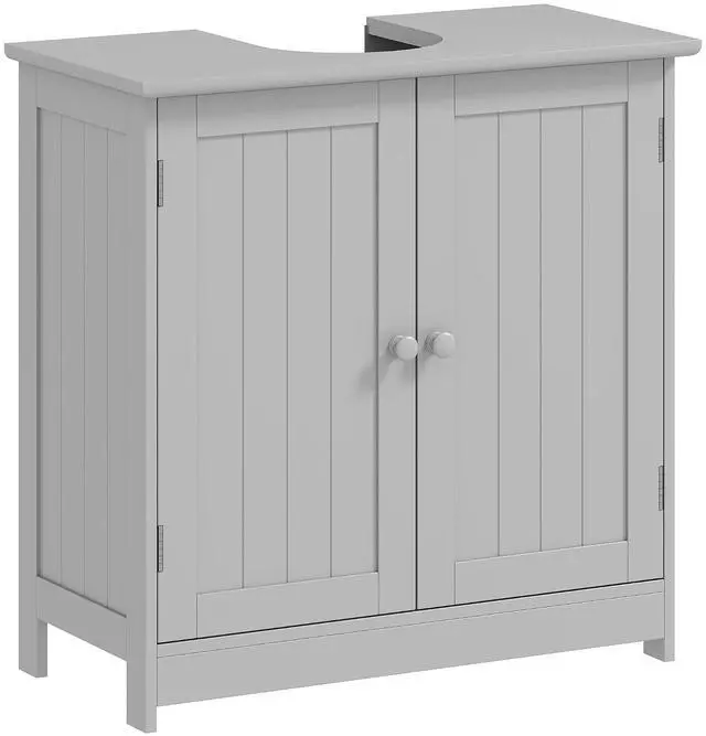 Main image of Under Sink Bathroom Cabinet, Pedestal Sink Storage Cabinet with 2 Doors, Shelf and U-Shape, Light Gray