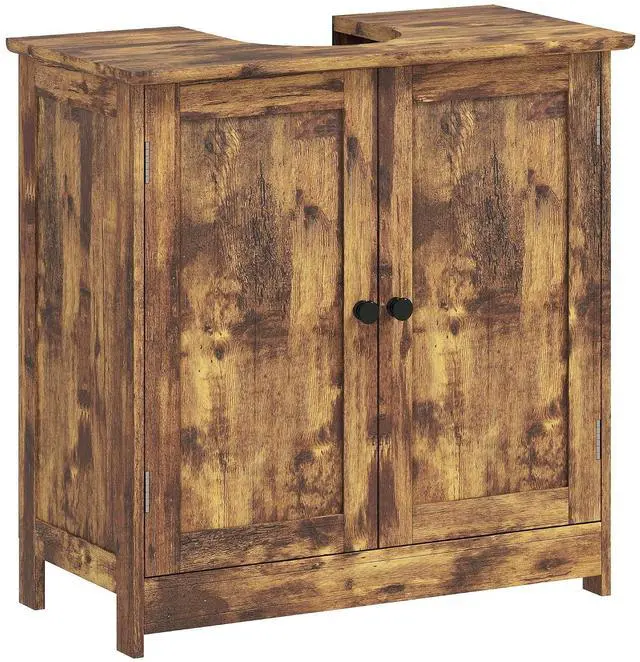Main image of Under Sink Bathroom Cabinet with 2 Doors Shelf Rustic Brown | Pedestal Sink Storage Cabinet, U-Shape