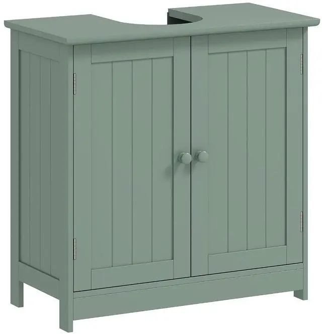 Main image of Under Sink Bathroom Cabinet with 2 Doors Shelf Dark Green | Pedestal Sink Storage Cabinet, U-Shape