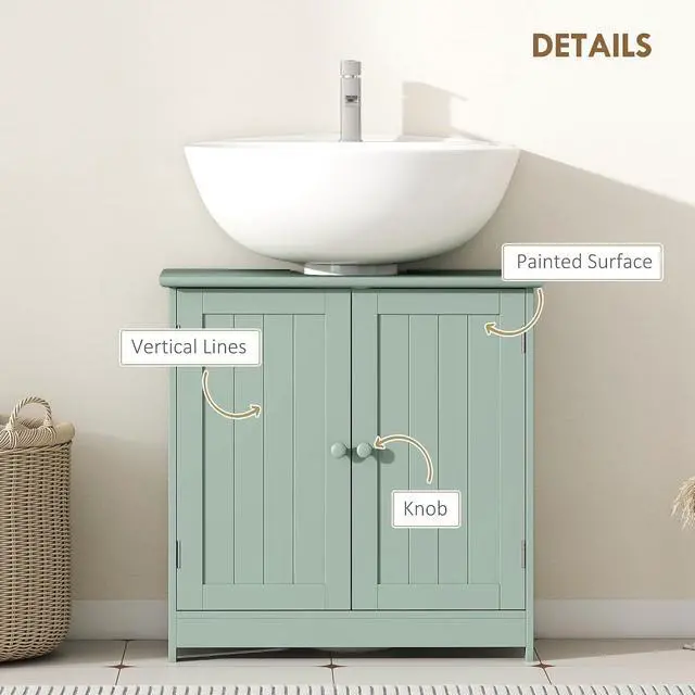 Alt view image 6 of 7 - Under Sink Bathroom Cabinet with 2 Doors Shelf Dark Green | Pedestal Sink Storage Cabinet, U-Shape