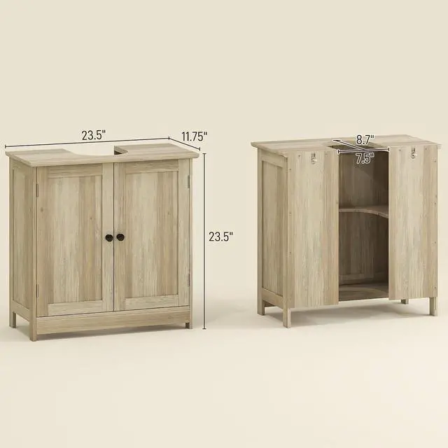 Alt view image 3 of 7 - Under Sink Bathroom Cabinet with 2 Doors Shelf Weathered Gray Oak | Pedestal Sink Storage Cabinet, U-Shape