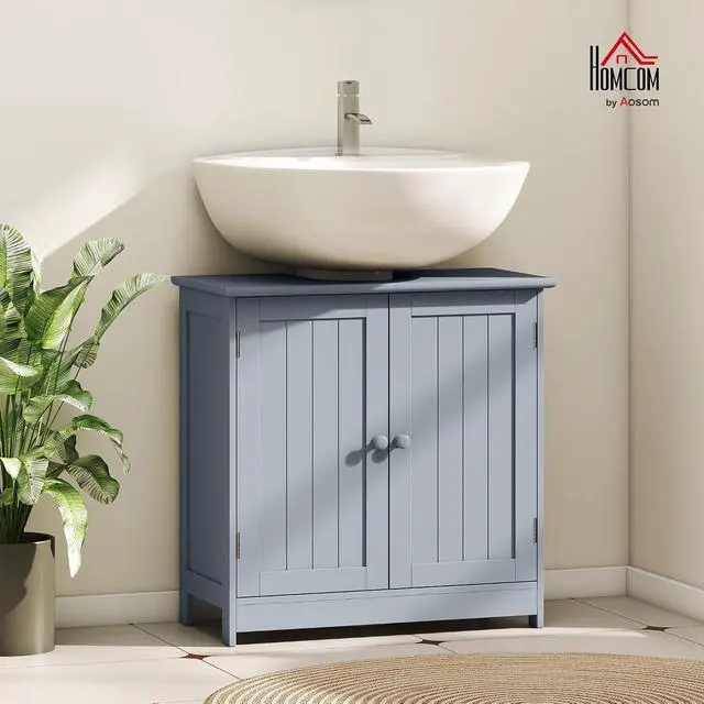 Alt view image 2 of 7 - Under Sink Bathroom Cabinet with 2 Doors and Shelf, Pedestal Sink Bathroom Vanity Cabinet, Gray