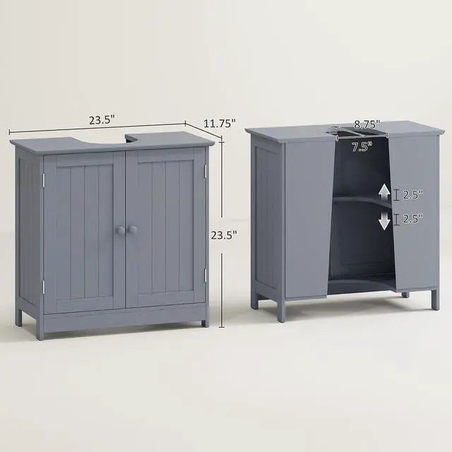 Alt view image 3 of 7 - Under Sink Bathroom Cabinet with 2 Doors and Shelf, Pedestal Sink Bathroom Vanity Cabinet, Gray