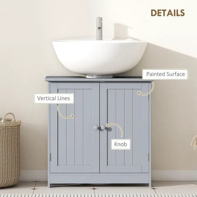 Alt view image 6 of 7 - Under Sink Bathroom Cabinet with 2 Doors and Shelf, Pedestal Sink Bathroom Vanity Cabinet, Gray
