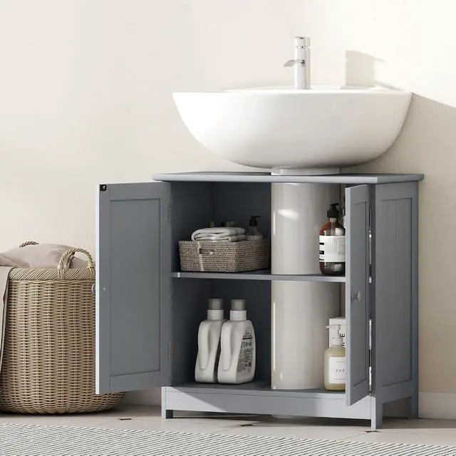 Alt view image 7 of 7 - Under Sink Bathroom Cabinet with 2 Doors and Shelf, Pedestal Sink Bathroom Vanity Cabinet, Gray
