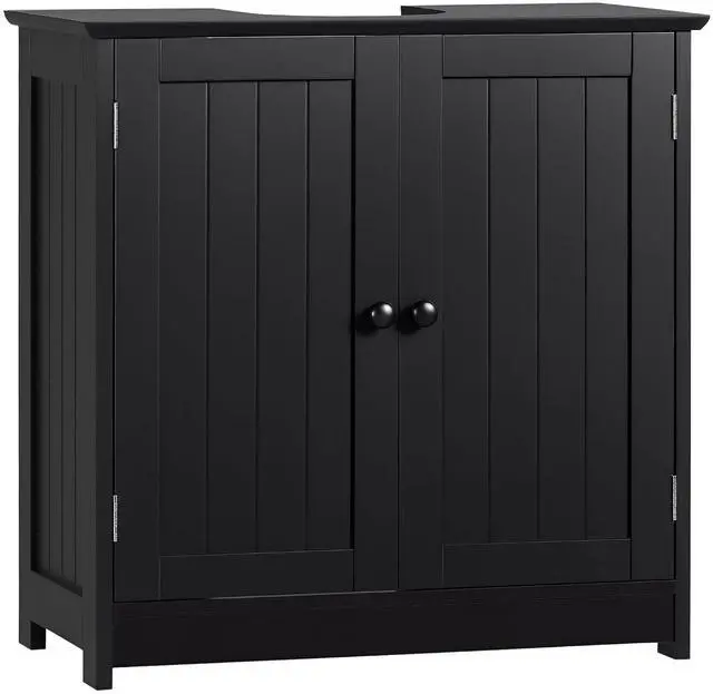 Main image of Under Sink Bathroom Cabinet, Pedestal Sink Storage Cabinet with 2 Doors, Shelf and U-Shape, Black