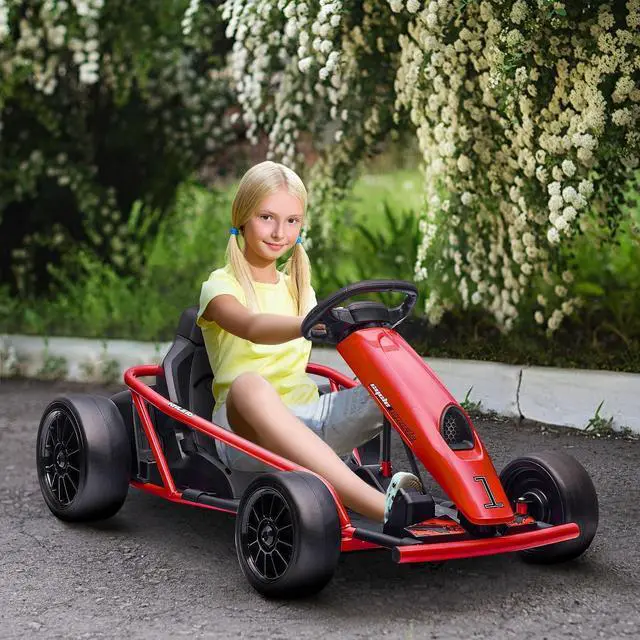 Alt view image 2 of 7 - 24V 8.1 MPH Electric Go Kart Drifting Car Kids Ages 8-12 Red | Battery Powered Ride on Toy, Slow Start, Music, Horn Honking, Safety Belt, 154 lb Max Weight, Outdoor Use