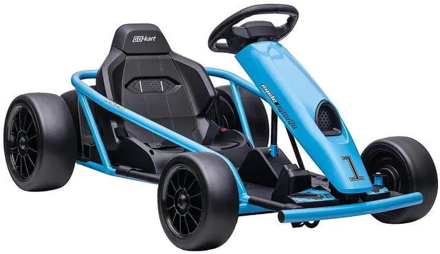 Main image of 24V 8.1 MPH Electric Go Kart Drifting Car Kids Ages 8-12 Blue | Battery Powered Ride on Toy, Slow Start, Music, Horn Honking, Safety Belt, 154 lb Max Weight, Outdoor Use