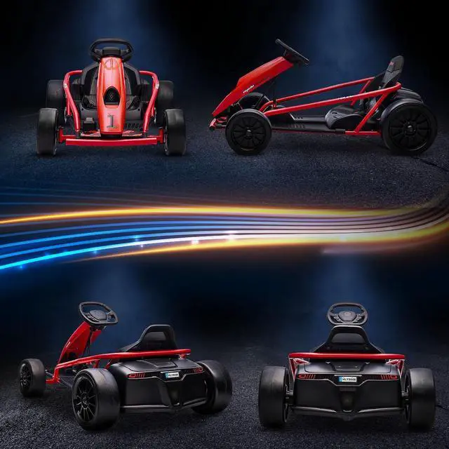 Alt view image 6 of 7 - 24V 8.1 MPH Electric Go Kart Drifting Car Kids Ages 8-12 Red | Battery Powered Ride on Toy, Slow Start, Music, Horn Honking, Safety Belt, 154 lb Max Weight, Outdoor Use