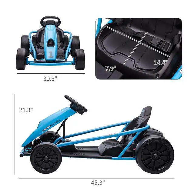 Alt view image 7 of 7 - 24V 8.1 MPH Electric Go Kart Drifting Car Kids Ages 8-12 Blue | Battery Powered Ride on Toy, Slow Start, Music, Horn Honking, Safety Belt, 154 lb Max Weight, Outdoor Use