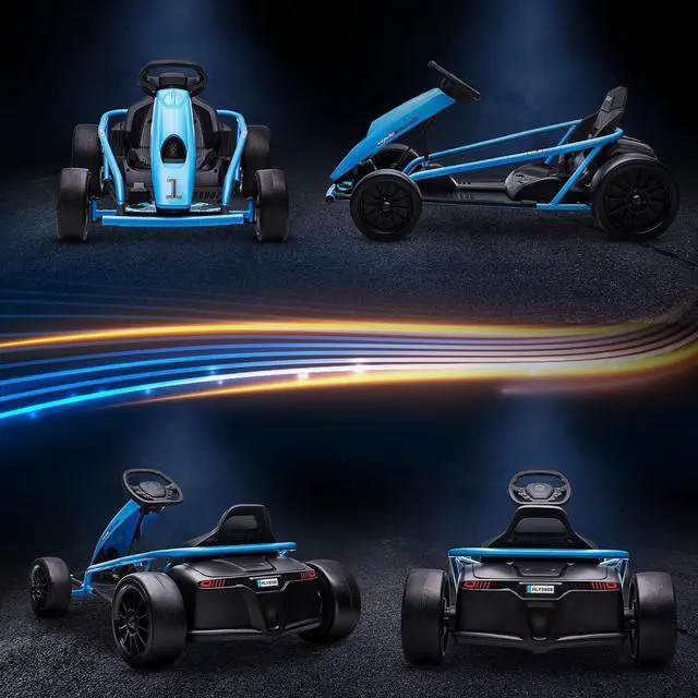 Alt view image 6 of 7 - 24V 8.1 MPH Electric Go Kart Drifting Car Kids Ages 8-12 Blue | Battery Powered Ride on Toy, Slow Start, Music, Horn Honking, Safety Belt, 154 lb Max Weight, Outdoor Use