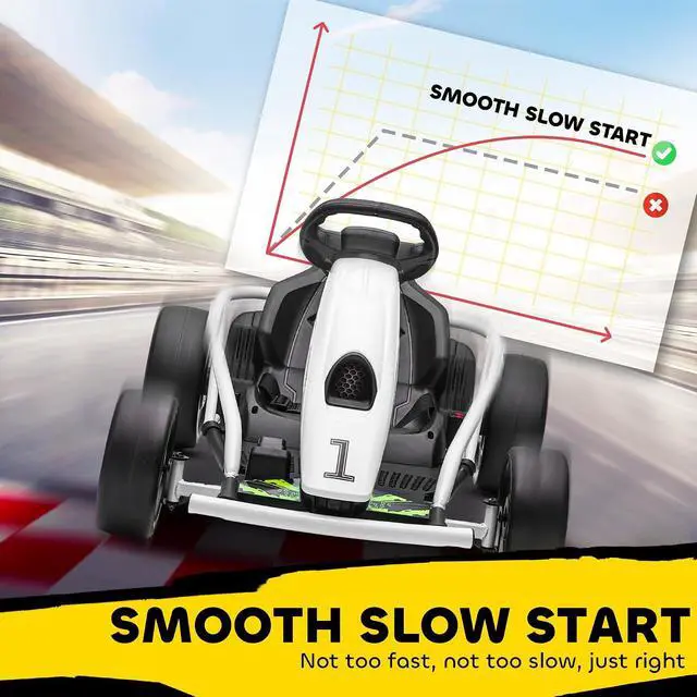 Alt view image 6 of 7 - 24V 8.1 MPH Electric Go Kart Drifting Car for 8-12 Years Old White | Battery Powered Ride on Toy, Outdoor Use, Slow Start, Music, Horn Honking, Safety Belt, 154 lb Max Weight
