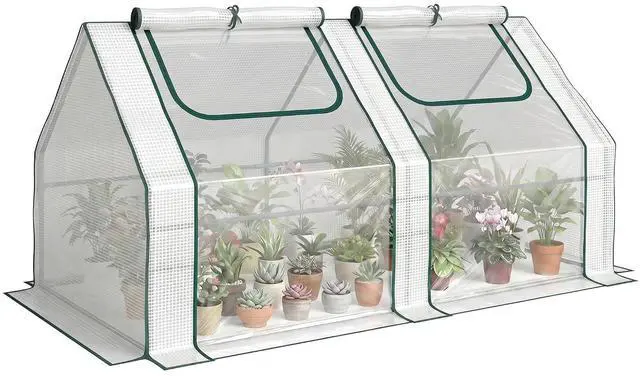 Main image of 6' x 3' x 3' Portable Greenhouse with 2 PE/Plastic Covers Clear | Garden Green House, Steel Frame, 2 Roll Up Windows