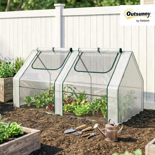 Alt view image 2 of 7 - 6' x 3' x 3' Portable Greenhouse with 2 PE/Plastic Covers Clear | Garden Green House, Steel Frame, 2 Roll Up Windows