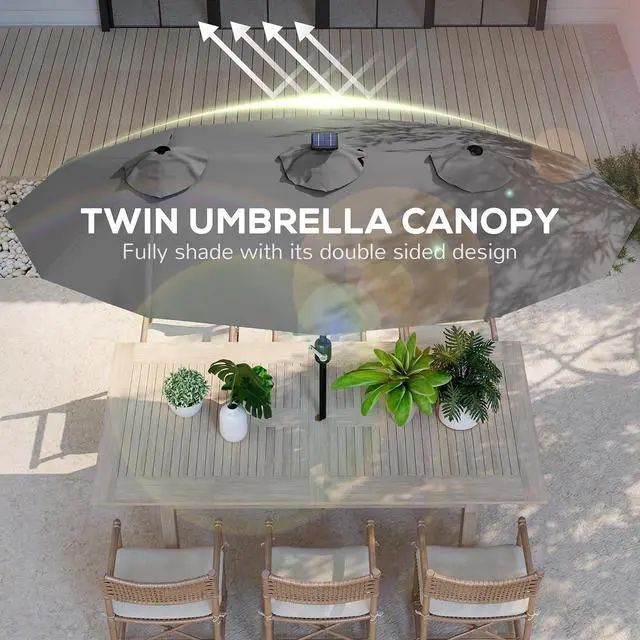 Alt view image 4 of 7 - Double Sided Patio Umbrella | Large Outdoor Market Umbrella, 3 Air Vents, 12 Ribs, for Garden Deck Pool Coffee