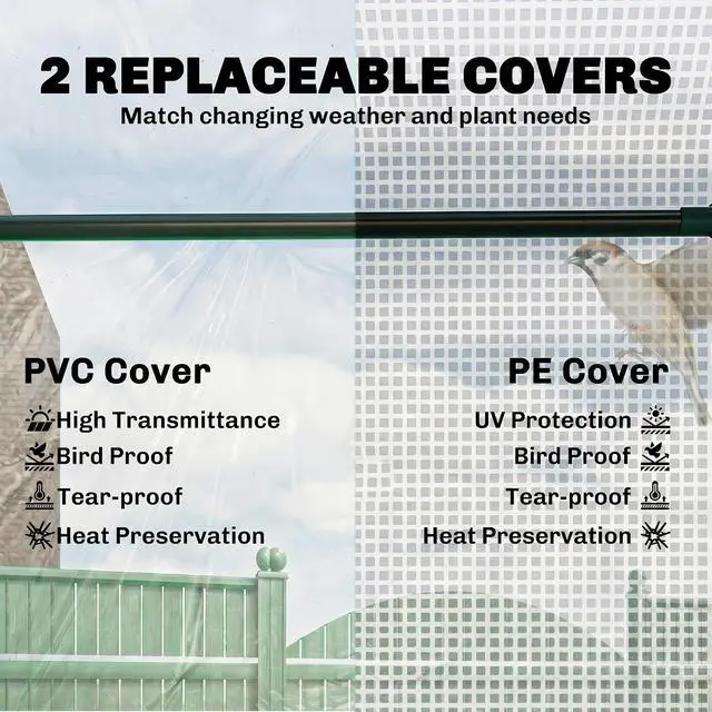Alt view image 3 of 7 - 6' x 3' x 3' Portable Greenhouse with 2 PE/Plastic Covers Clear | Garden Green House, Steel Frame, 2 Roll Up Windows