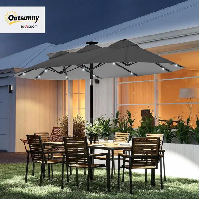 Alt view image 2 of 7 - Double Sided Patio Umbrella | Large Outdoor Market Umbrella, 3 Air Vents, 12 Ribs, for Garden Deck Pool Coffee