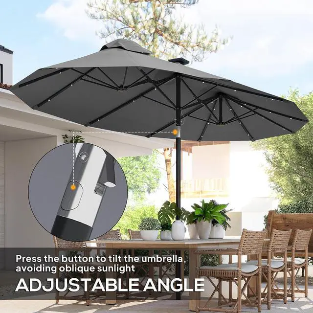 Alt view image 3 of 7 - Double Sided Patio Umbrella | Large Outdoor Market Umbrella, 3 Air Vents, 12 Ribs, for Garden Deck Pool Coffee