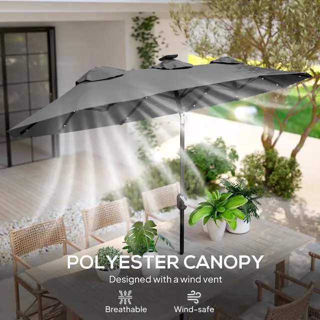 Alt view image 6 of 7 - Double Sided Patio Umbrella | Large Outdoor Market Umbrella, 3 Air Vents, 12 Ribs, for Garden Deck Pool Coffee