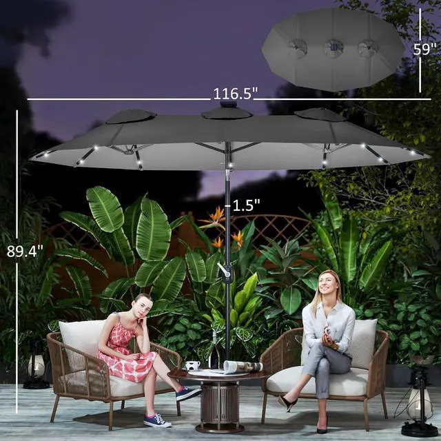 Alt view image 7 of 7 - Double Sided Patio Umbrella | Large Outdoor Market Umbrella, 3 Air Vents, 12 Ribs, for Garden Deck Pool Coffee
