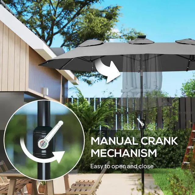 Alt view image 5 of 7 - Double Sided Patio Umbrella | Large Outdoor Market Umbrella, 3 Air Vents, 12 Ribs, for Garden Deck Pool Coffee