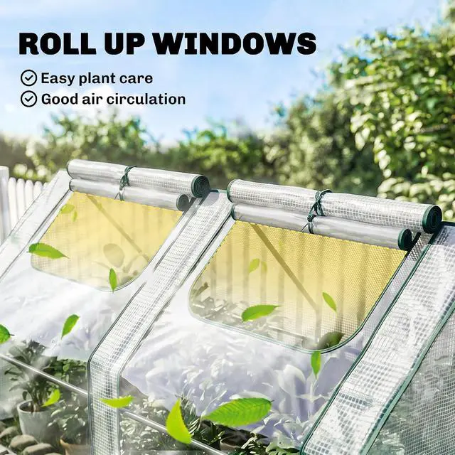 Alt view image 4 of 7 - 6' x 3' x 3' Portable Greenhouse with 2 PE/Plastic Covers Clear | Garden Green House, Steel Frame, 2 Roll Up Windows