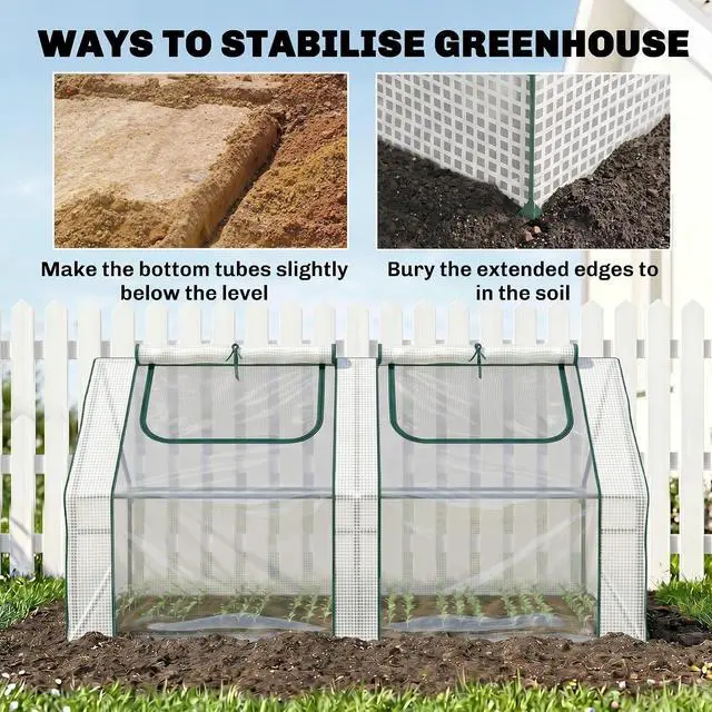 Alt view image 5 of 7 - 6' x 3' x 3' Portable Greenhouse with 2 PE/Plastic Covers Clear | Garden Green House, Steel Frame, 2 Roll Up Windows