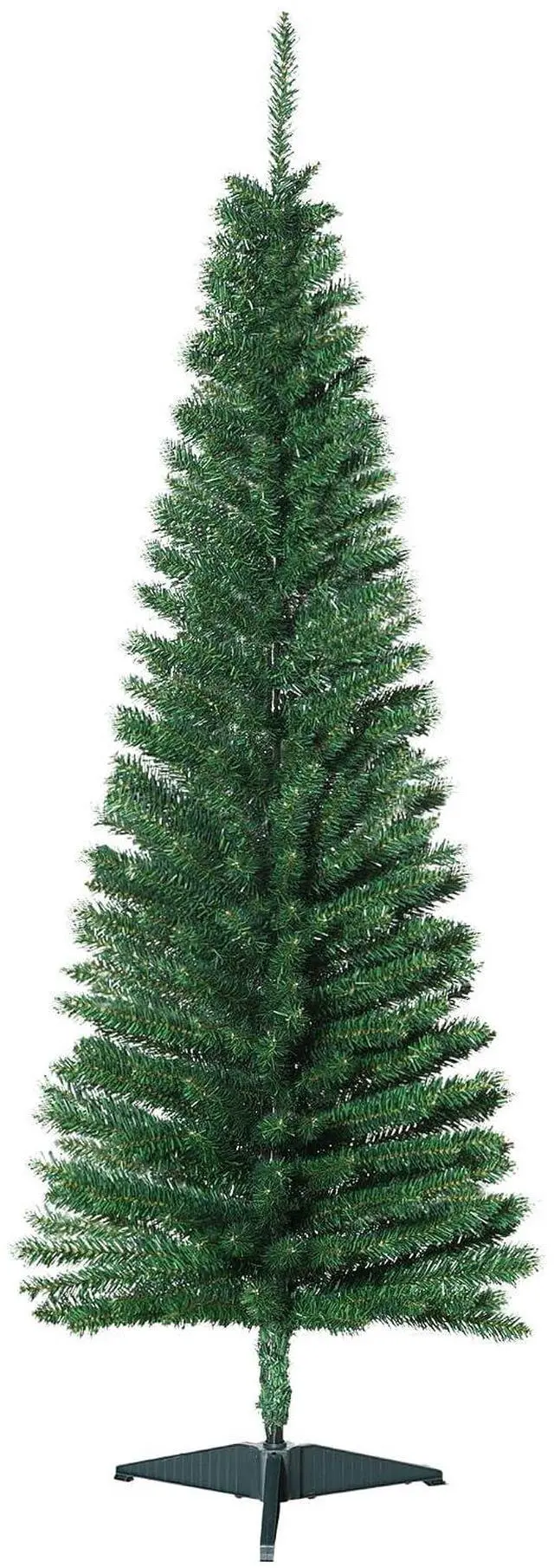 Main image of 5' Artificial Pencil Christmas Tree 294 Realistic Branch Tips Green | Slim Xmas Tree, Plastic Stand
